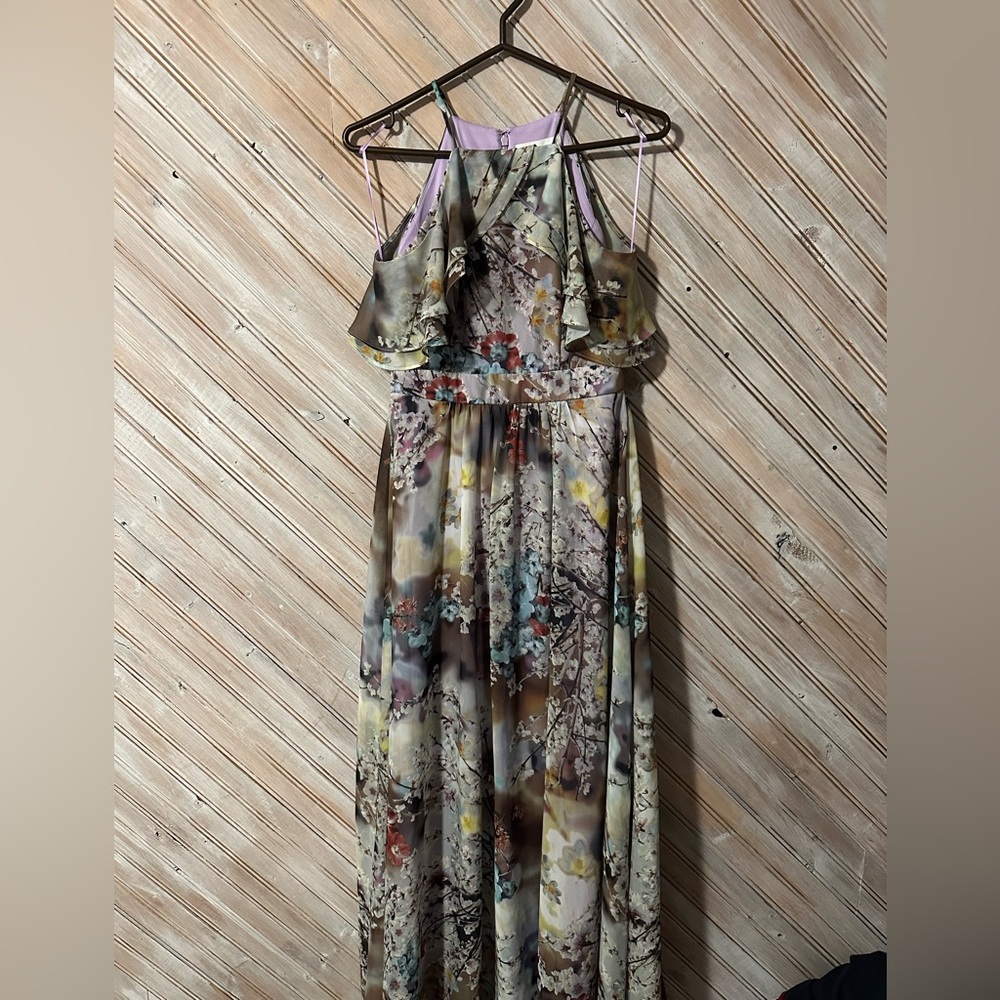 Nicole Miller New York Multicolor Floral Halter Off Shoulder Formal Dress